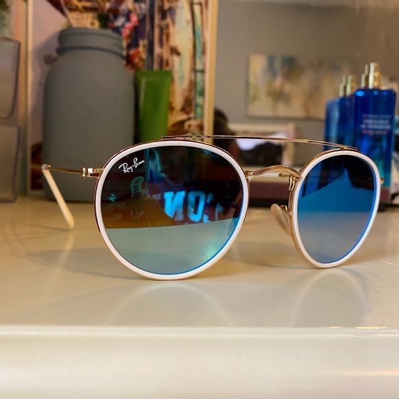 Ray-Ban Accessories - White Rounded blue lens ray bans